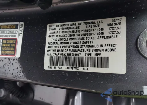 2017 Honda Cr-V Lx z USA, uszkodzony, nr VIN 7FARW5H38HE001917